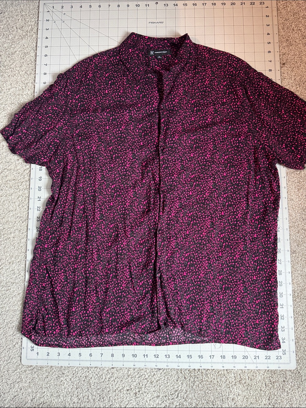 INC International Concepts Black Button Down Shirt with Pink Dot Print